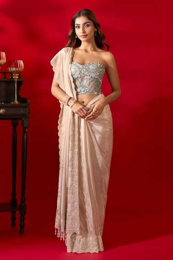 Azeera_Gold Tissue Pastel Embroidered Saree With Unstitched Blouse Piece _Online