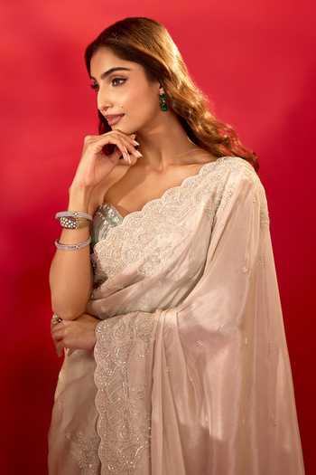 Shop_Azeera_Gold Tissue Pastel Embroidered Saree With Unstitched Blouse Piece _at_Aza_Fashions