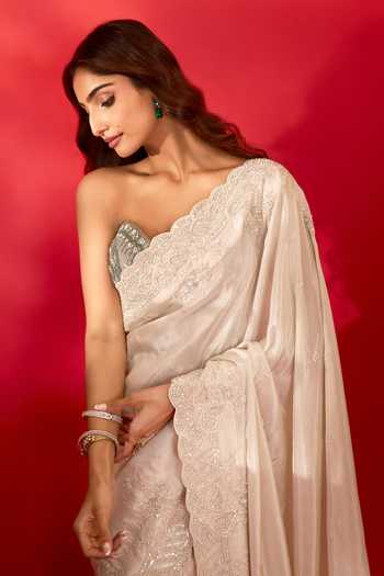Buy_Azeera_Gold Tissue Pastel Embroidered Saree With Unstitched Blouse Piece _Online