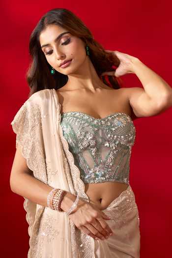Shop_Azeera_Gold Tissue Pastel Embroidered Saree With Unstitched Blouse Piece _Online