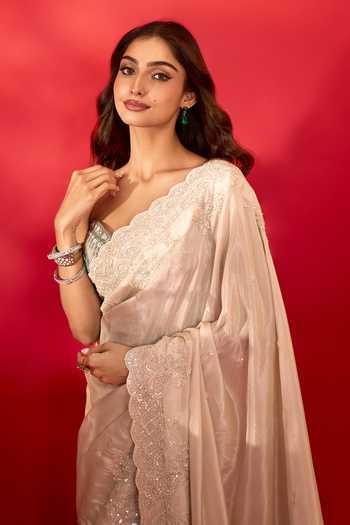 Azeera_Gold Tissue Pastel Embroidered Saree With Unstitched Blouse Piece 