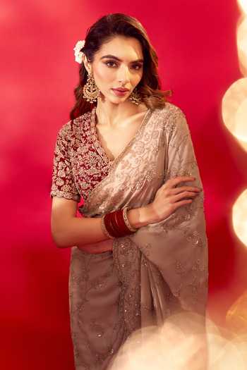 Buy_Azeera_Ivory Tissue Inayat Embroidered Saree With Unstitched Blouse Piece 