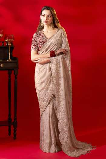 Buy_Azeera_Ivory Tissue Inayat Embroidered Saree With Unstitched Blouse Piece _Online