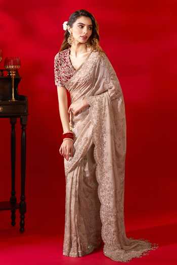 Shop_Azeera_Ivory Tissue Inayat Embroidered Saree With Unstitched Blouse Piece _Online