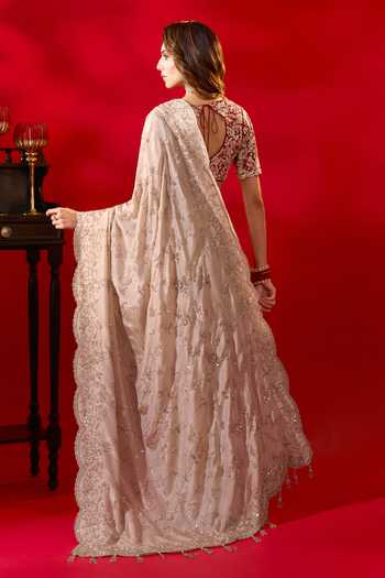 Azeera_Ivory Tissue Inayat Embroidered Saree With Unstitched Blouse Piece _Online_at_Aza_Fashions