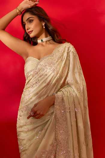 Shop_Azeera_Green Tissue Inayat Saree With Unstitched Blouse Piece 