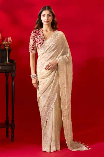 Azeera_Gold Tissue Inayat Embroidered Saree Unstitched Blouse Piece _Online