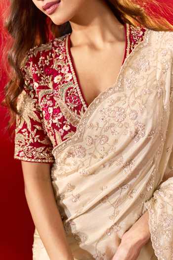Buy_Azeera_Gold Tissue Inayat Embroidered Saree Unstitched Blouse Piece _Online