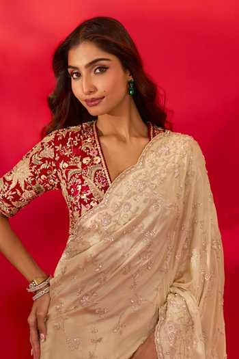 Shop_Azeera_Gold Tissue Inayat Embroidered Saree Unstitched Blouse Piece _Online