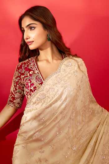 Azeera_Gold Tissue Inayat Embroidered Saree Unstitched Blouse Piece 