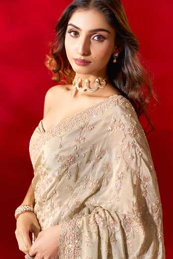 Buy_Azeera_Green Tissue Ava Embroidered Saree With Unstitched Blouse Piece _Online