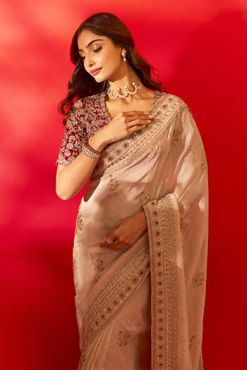 Shop_Azeera_Ivory Tissue Navneet Embroidered Saree With Unstitched Blouse Piece _Online