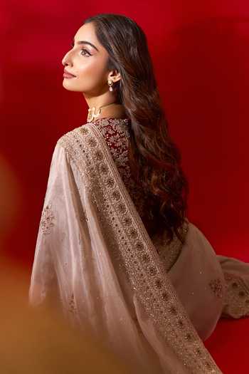 Shop_Azeera_Ivory Tissue Navneet Embroidered Saree With Unstitched Blouse Piece _at_Aza_Fashions