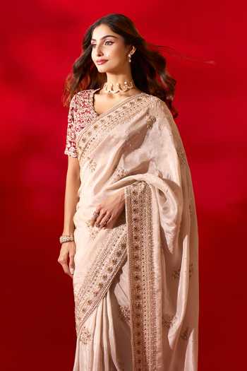 Azeera_Ivory Tissue Navneet Embroidered Saree With Unstitched Blouse Piece 