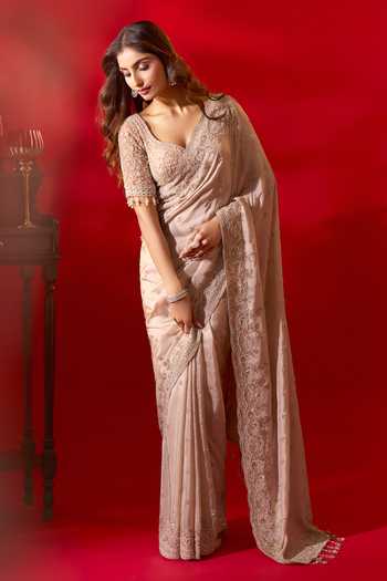 Shop_Azeera_Ivory Tissue Sufiyana Embroidered Saree With Unstitched Blouse Piece _Online_at_Aza_Fashions