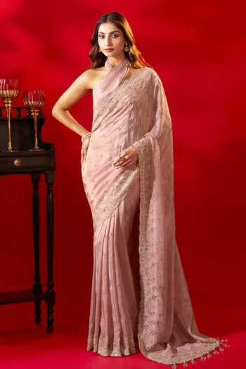 Shop_Azeera_Pink Tissue Embroidered Saree With Unstitched Blouse Piece _Online_at_Aza_Fashions
