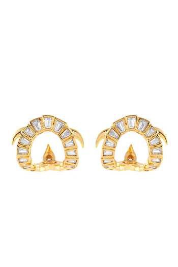 Shop_Isharya_Gold Plated Kachua Embellished Stud Earrings _at_Aza_Fashions