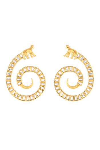 Shop_Isharya_Gold Plated Indian Ram Statement Stud Earrings _at_Aza_Fashions