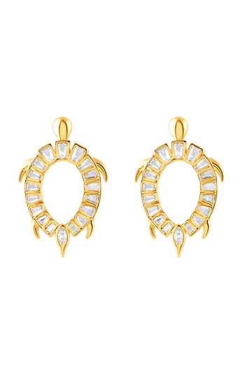 Shop_Isharya_Gold Plated Kurma Statement Stud Earrings _at_Aza_Fashions