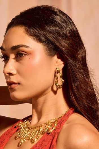 Shop_Mnsh_Gold Plated Asymmetric Earrings _Online_at_Aza_Fashions