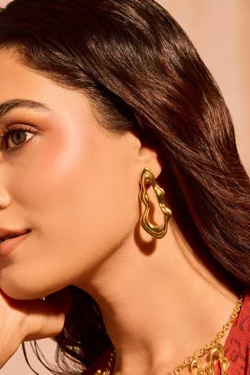 Buy_Mnsh_Gold Plated Asymmetric Earrings _at_Aza_Fashions