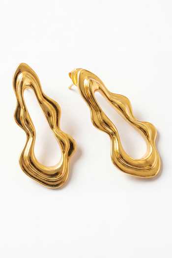 Mnsh_Gold Plated Asymmetric Earrings _at_Aza_Fashions