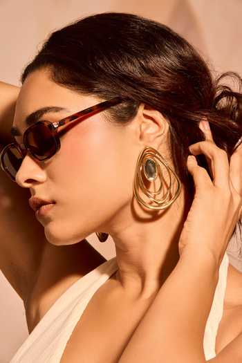 Buy_Mnsh_Gold Plated Flowing Loop Earrings _at_Aza_Fashions