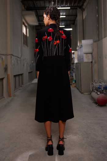 Shop_Shahin Mannan_Black Crepe V-neck Narcissus Garden Wrap Dress _at_Aza_Fashions