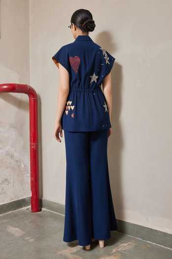 Shop_Shahin Mannan_Navy Crepe Bell Bottom Pant _at_Aza_Fashions