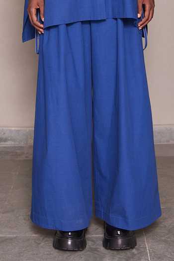 Shahin Mannan_Blue Poplin Collared Neck Heart Telephone And Text Shirt With Pant _Online_at_Aza_Fashions