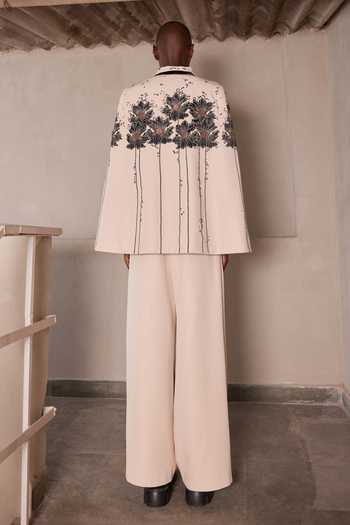 Shop_Shahin Mannan_Beige Crepe Solid Flared Pant _at_Aza_Fashions
