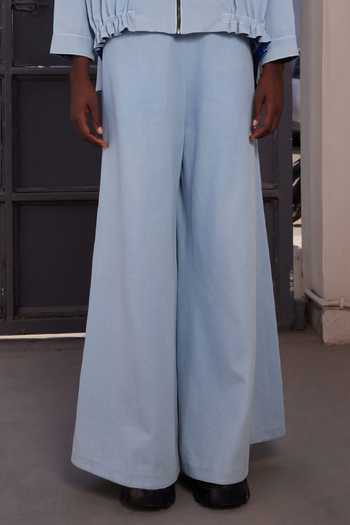 Shahin Mannan_Blue Denim Flared Pant _Online_at_Aza_Fashions
