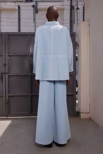 Shop_Shahin Mannan_Blue Denim Flared Pant _at_Aza_Fashions