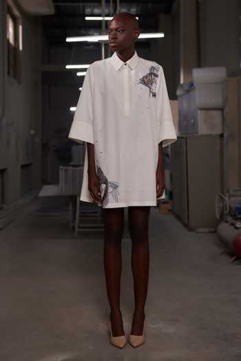 Shahin Mannan_Ivory Silk, Cotton Button-down Neck Big Fish Down Tunic Dress _Online_at_Aza_Fashions