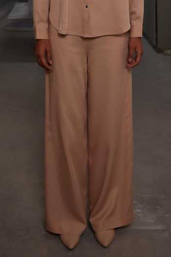 Shahin Mannan_Beige Twill, Tencel Collared Neck Monkey And Trees Shirt With Pant _Online_at_Aza_Fashions