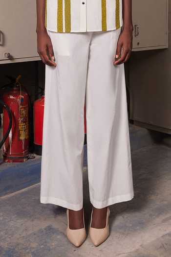 Shop_Shahin Mannan_Ivory Silk, Cotton Flared Pant _at_Aza_Fashions