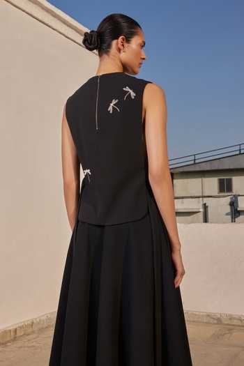 Buy_Shahin Mannan_Black Crepe Embroidery Round Neck Gentle Garden Overlay _Online_at_Aza_Fashions