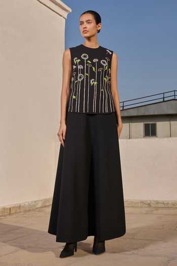Buy_Shahin Mannan_Black Crepe Circular Skirt _Online_at_Aza_Fashions