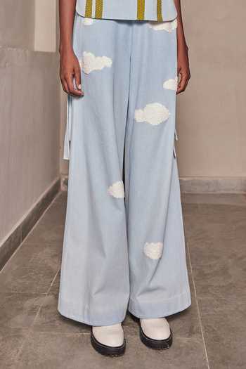 Shahin Mannan_Blue Denim Full Flared Pant _Online_at_Aza_Fashions