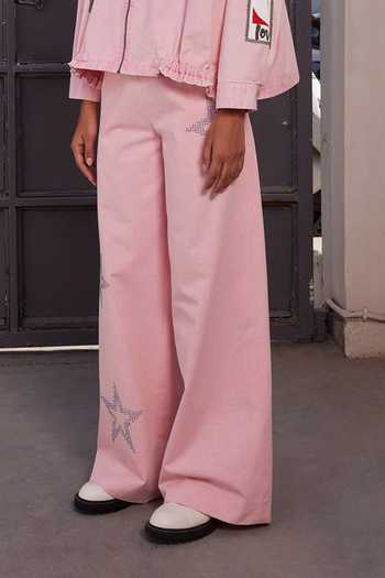 Shahin Mannan_Pink Denim Flared Pant _Online_at_Aza_Fashions