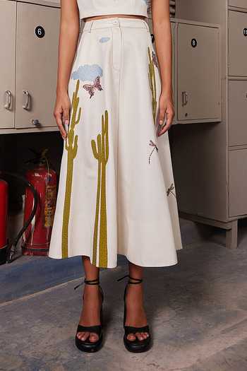 Shahin Mannan_Ivory Satin, Twill Embroidered Skirt _Online_at_Aza_Fashions