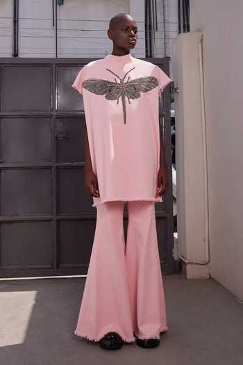 Buy_Shahin Mannan_Pink Denim Bell Bottom Pant _at_Aza_Fashions