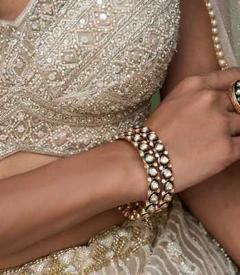 Buy_Preeti Mohan_Green Aadhvi Polki Bangles - Set Of 2 _at_Aza_Fashions