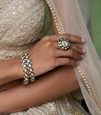 Shop_Preeti Mohan_Green Aadhvi Polki Bangles - Set Of 2 _at_Aza_Fashions