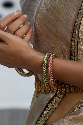 Buy_Preeti Mohan_Gold Plated Bhavana Jadau Bangles - Set Of 2 _at_Aza_Fashions
