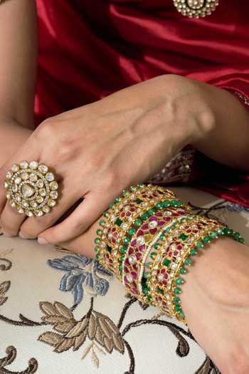 Shop_Preeti Mohan_Gold Plated Devangi Kundan Bangles - Set Of 2 _at_Aza_Fashions