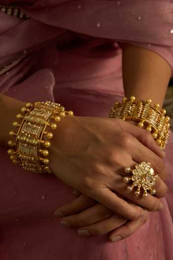 Shop_Preeti Mohan_Gold Plated Gauri Kundan Bangles - Set Of 2 _at_Aza_Fashions