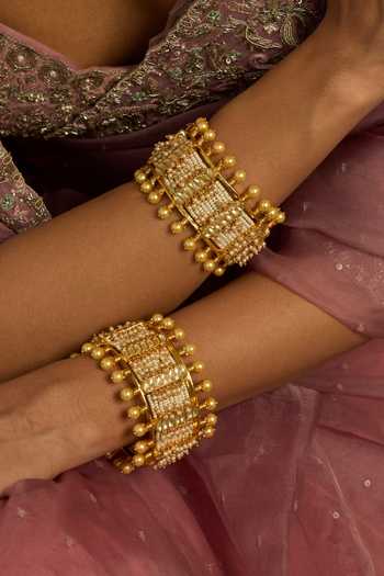 Buy_Preeti Mohan_Gold Plated Gauri Kundan Bangles - Set Of 2 _at_Aza_Fashions