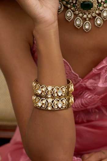Buy_Preeti Mohan_Gold Plated Ishanvi Polki Bangles - Set Of 2 _at_Aza_Fashions