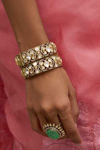 Preeti Mohan_Gold Plated Ishanvi Polki Bangles - Set Of 2 _Online_at_Aza_Fashions
